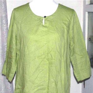 SOLID LIME GREEN LINEN Top Petite Size PL Orchadia